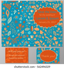 Wedding invitation card, thank you card, save the date card. Abstract floral pattern. Text place in frame. vector greeting card with tiny flower