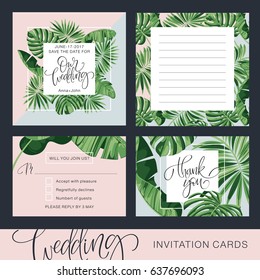 Wedding Invitation Card. Tropical Background. Banana. Save the Date. Vector Template. RSVP.