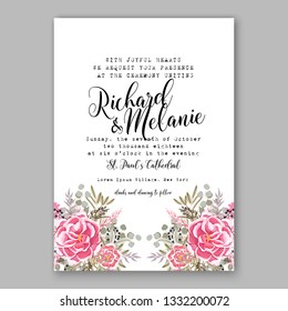 Wedding invitation or card with tropical floral background. Greeting postcard rununculus greenery  vector Elegance pattern  flower rose illustration vintage chrysanthemum Valentine day card Luau Aloha