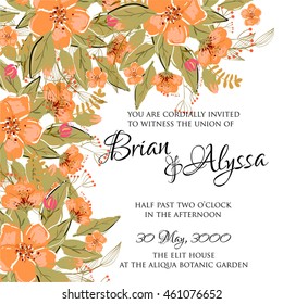 Wedding invitation or card with tropical floral background. Greeting postcard in grunge retro vector Elegance pattern with flower rose illustration vintage style Valentine's day card Luau Aloha