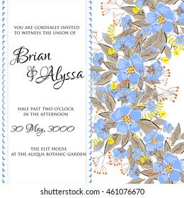 Wedding invitation or card with tropical floral background. Greeting postcard in grunge retro vector Elegance pattern with flower rose illustration vintage style Valentine's day card Luau Aloha