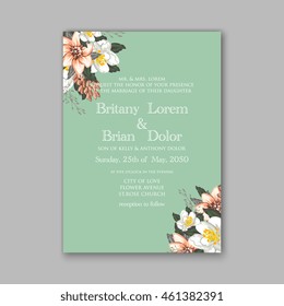 Wedding  invitation or card  with tropical floral background. Greeting postcard in grunge retro vector Elegance pattern with flower rose  illustration vintage style Valentine's day card Luau Aloha 