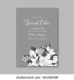 Wedding  invitation or card  with tropical floral background. Greeting postcard in grunge retro vector Elegance pattern with flower rose  illustration vintage style Valentine's day card Luau Aloha 
