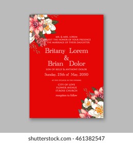 Wedding  invitation or card  with tropical floral background. Greeting postcard in grunge retro vector Elegance pattern with flower rose  illustration vintage style Valentine's day card Luau Aloha 