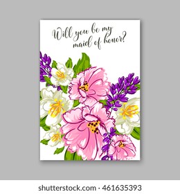 Wedding  invitation or card  with tropical floral background. Greeting postcard in grunge retro vector Elegance pattern with flower rose  illustration vintage style Valentine's day card Luau Aloha 