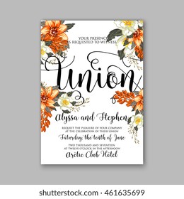 Wedding  invitation or card  with tropical floral background. Greeting postcard in grunge retro vector Elegance pattern with flower rose  illustration vintage style Valentine's day card Luau Aloha 