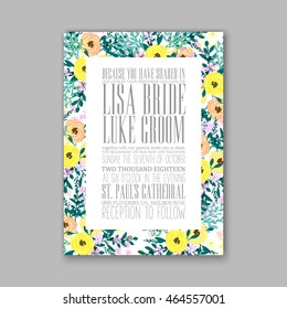 Wedding invitation or card with tropical floral background. Greeting postcard in grunge retro vector Elegance pattern with flower rose illustration vintage style Valentine's day card Luau Aloha