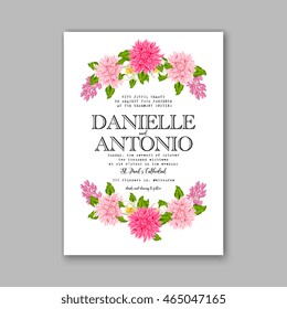 Wedding invitation or card with tropical floral background. Greeting postcard in grunge retro vector Elegance pattern with flower rose illustration vintage chrysanthemum Valentine day card Luau Aloha 