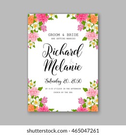 Wedding invitation or card with tropical floral background. Greeting postcard in grunge retro vector Elegance pattern with flower rose illustration vintage chrysanthemum Valentine day card Luau Aloha 