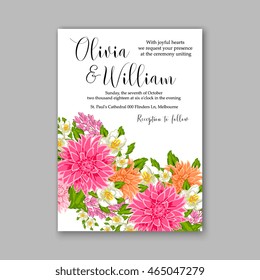 Wedding invitation or card with tropical floral background. Greeting postcard in grunge retro vector Elegance pattern with flower rose illustration vintage chrysanthemum Valentine day card Luau Aloha 