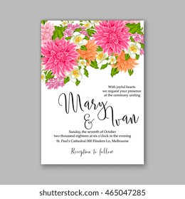 Wedding invitation or card with tropical floral background. Greeting postcard in grunge retro vector Elegance pattern with flower rose illustration vintage chrysanthemum Valentine day card Luau Aloha 