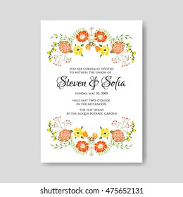 Wedding invitation or card with tropical floral background. Greeting postcard in grunge retro vector Elegance pattern with flower rose illustration vintage style Valentine's day card Luau Aloha