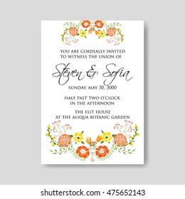 Wedding invitation or card with tropical floral background. Greeting postcard in grunge retro vector Elegance pattern with flower rose illustration vintage style Valentine's day card Luau Aloha