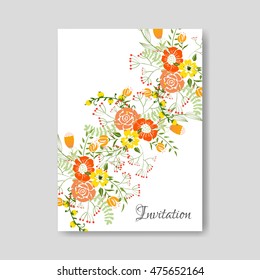 Wedding invitation or card with tropical floral background. Greeting postcard in grunge retro vector Elegance pattern with flower rose illustration vintage style Valentine's day card Luau Aloha