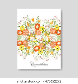 Wedding invitation or card with tropical floral background. Greeting postcard in grunge retro vector Elegance pattern with flower rose illustration vintage style Valentine's day card Luau Aloha