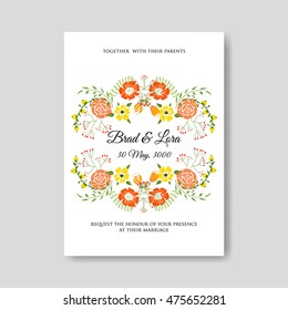 Wedding invitation or card with tropical floral background. Greeting postcard in grunge retro vector Elegance pattern with flower rose illustration vintage style Valentine's day card Luau Aloha