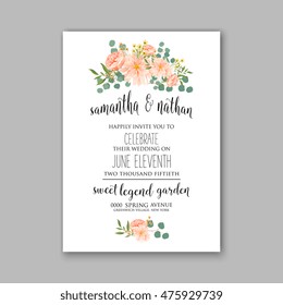 Wedding invitation or card with tropical floral background. Greeting postcard in grunge retro rose Elegance pattern with flower rose illustration vintage chrysanthemum Valentine day card Luau Aloha