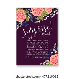 Wedding invitation or card with tropical floral background. Greeting postcard in grunge retro vector Elegance pattern with flower rose illustration vintage chrysanthemum Valentine day card Luau Aloha