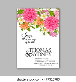 Wedding invitation or card with tropical floral background. Greeting postcard in grunge retro vector Elegance pattern with flower rose illustration vintage chrysanthemum Valentine day card Luau Aloha