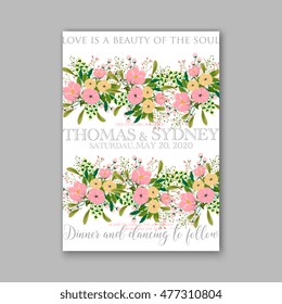 Wedding invitation or card with tropical floral background. Greeting postcard in grunge retro vector Elegance pattern with flower rose illustration vintage chrysanthemum Valentine day card Luau Aloha