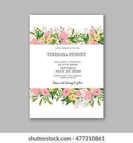 Wedding invitation or card with tropical floral background. Greeting postcard in grunge retro vector Elegance pattern with flower rose illustration vintage chrysanthemum Valentine day card Luau Aloha