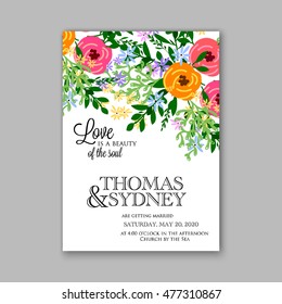 Wedding invitation or card with tropical floral background. Greeting postcard in grunge retro vector Elegance pattern with flower rose illustration vintage chrysanthemum Valentine day card Luau Aloha