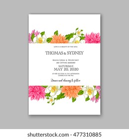 Wedding invitation or card with tropical floral background. Greeting postcard in grunge retro vector Elegance pattern with flower rose illustration vintage chrysanthemum Valentine day card Luau Aloha