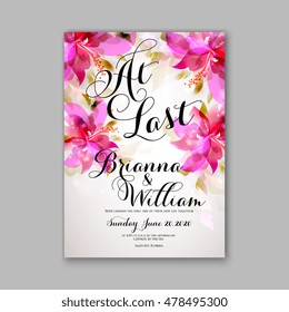 Wedding invitation or card with tropical floral background. Greeting postcard in grunge retro vector Elegance pattern with flower rose illustration vintage chrysanthemum Valentine day card Luau Aloha