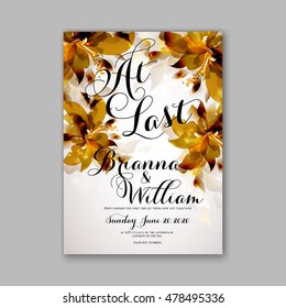 Wedding invitation or card with tropical floral background. Greeting postcard in grunge retro vector Elegance pattern with flower rose illustration vintage chrysanthemum Valentine day card Luau Aloha