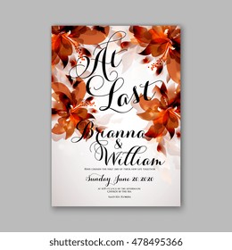 Wedding invitation or card with tropical floral background. Greeting postcard in grunge retro vector Elegance pattern with flower rose illustration vintage chrysanthemum Valentine day card Luau Aloha