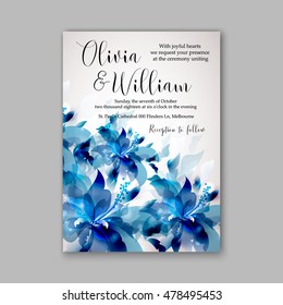 Wedding invitation or card with tropical floral background. Greeting postcard in grunge retro vector Elegance pattern with flower rose illustration vintage chrysanthemum Valentine day card Luau Aloha