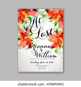 Wedding invitation or card with tropical floral background. Greeting postcard in grunge retro vector Elegance pattern with flower rose illustration vintage chrysanthemum Valentine day card Luau Aloha