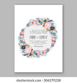 Wedding invitation or card with tropical floral background. Greeting postcard in grunge retro vector Elegance pattern with flower rose illustration vintage chrysanthemum Valentine day card Luau Aloha
