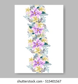 Wedding invitation or card with tropical floral background. Greeting postcard in grunge retro vector Elegance pattern with flower rose illustration vintage chrysanthemum Valentine day card Luau Aloha