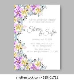 Wedding invitation or card with tropical floral background. Greeting postcard in grunge retro vector Elegance pattern with flower rose illustration vintage chrysanthemum Valentine day card Luau Aloha