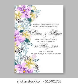 Wedding invitation or card with tropical floral background. Greeting postcard in grunge retro vector Elegance pattern with flower rose illustration vintage chrysanthemum Valentine day card Luau Aloha