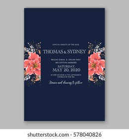 Wedding invitation card with tropical poinsettia peony floral background. Greeting postcard vector Elegance pattern with flower rose illustration chrysanthemum Valentine day card Luau Aloha