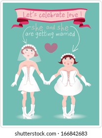 Wedding invitation card with two girls who celebrating love