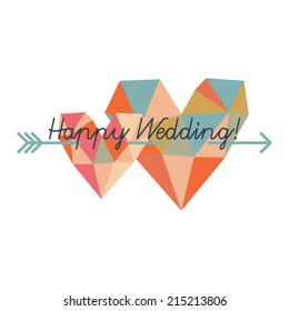Wedding invitation card with two hearts Happy wedding!