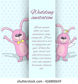 Wedding invitation card with two rabbits