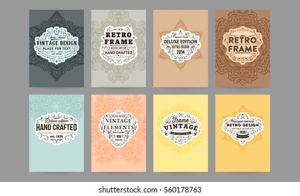 wedding invitation card or Valentines day designs set with vintage ornamental elements, borders, dividers, headers and frame templates. Retro flowers