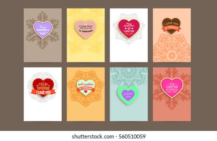 wedding invitation card or Valentines day designs set with vintage ornamental elements, borders, dividers, headers and frame templates. Retro flowers