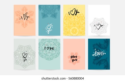wedding invitation card or Valentines day designs set with vintage ornamental elements, borders, dividers, headers and frame templates. Retro flowers