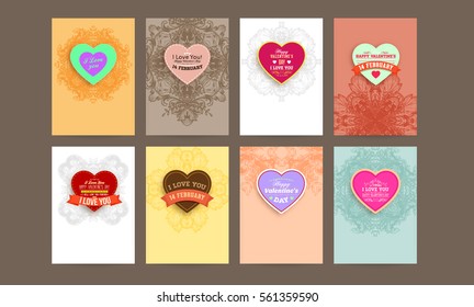 wedding invitation card or Valentines day designs set with vintage ornamental elements, borders, dividers, headers and frame templates. Retro flowers