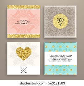 wedding invitation card or Valentines day designs set with vintage ornamental elements, borders, dividers, headers and frame templates. Retro flowers