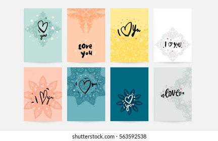 wedding invitation card or Valentines day designs set with vintage ornamental elements, borders, dividers, headers and frame templates. Retro flowers