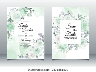 Wedding Invitation Card with Vector and Abstract Floral. Illustrator and designer. Wedding Invites, save the date, Birthday Invites, Video Invites, E-Cards.