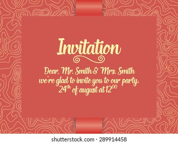 Wedding invitation card. Vector invitation card with abstract landscape background and elegant frame with text decorated.
