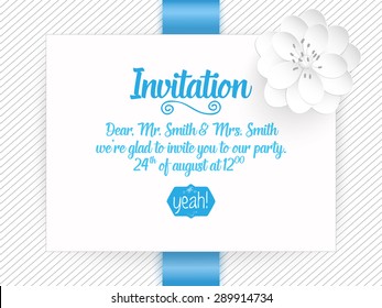 Wedding invitation card. Vector invitation card with abstract background and elegant frame with text decorated with 3d flowers.