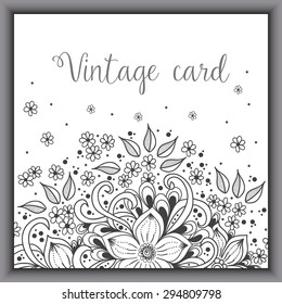 Wedding invitation card with vector abstract floral elements in Indian mehndi style. Abstract henna floral vector illustration. Colorful design element.